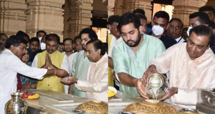 mukesh ambani at somnath temple with son